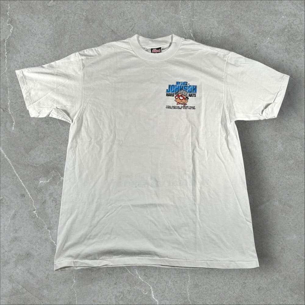 Vintage Big Johnson Shirt Mens XL White‎ 1993 Hard Hats Graphic Humorous 90s